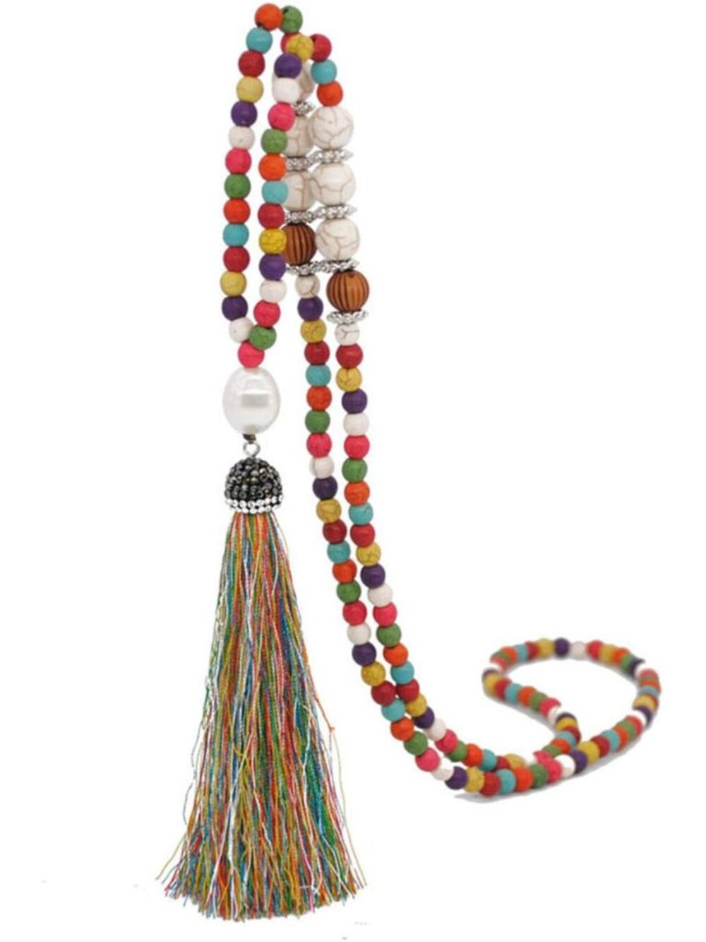 Boho Beads Necklaces Chakra Statement Long Chain Tassel Necklace Jewerly Handmad